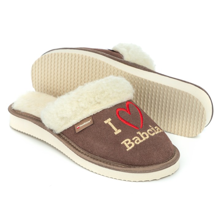 Kapcie Skórzane Dla Babci z Haftem "I LOVE Babcia"