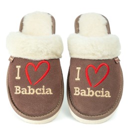 Kapcie Skórzane Dla Babci z Haftem "I LOVE Babcia"