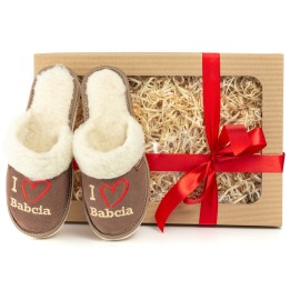 GOTOWY PREZENT Dla Babci Kapcie z Haftem "I LOVE Babcia"