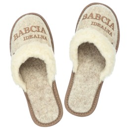 Kapcie Dla Babci z Wełny Naturalnej z haftem "BABCIA IDEALNA"