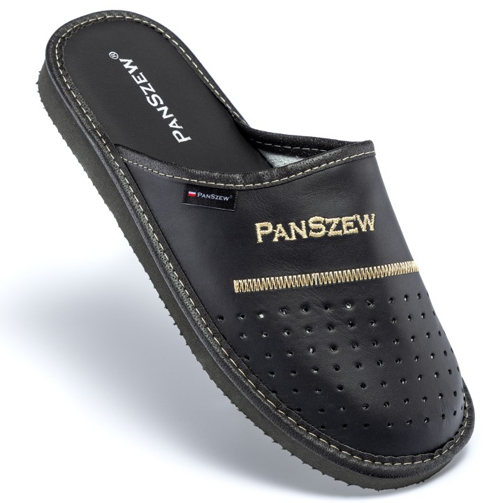 Ciepłe kapcie męskie skórzane FIRMOWE, lekkie   - PanSzew.pl