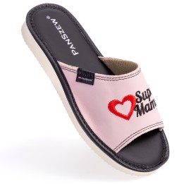 Kapcie Skórzane Dla Mamy z Haftem "Super Mama"
