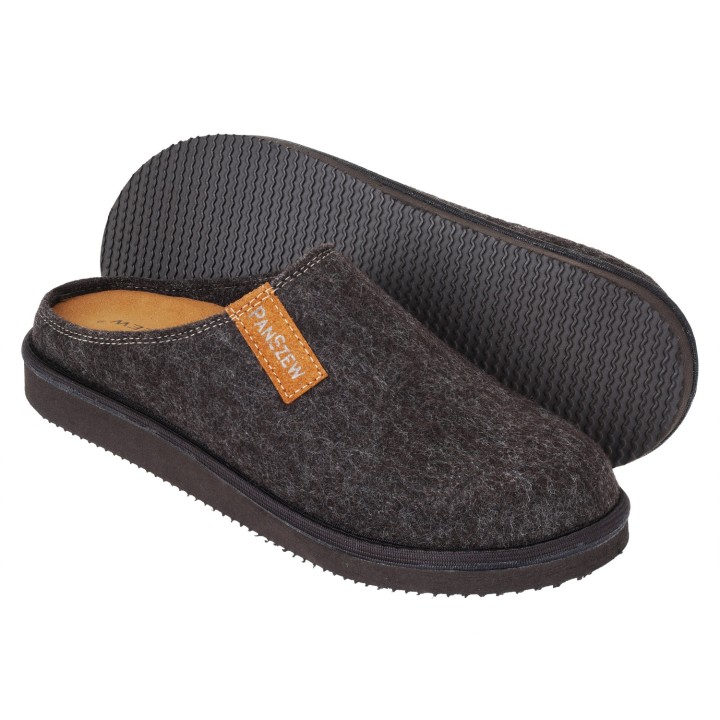 Kapcie Męskie Filcowe-Skórzane Brązowe PanSzew