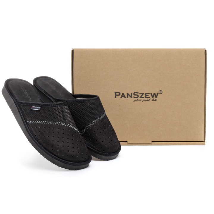 Kapcie męskie skórzane brązowe, lekkie pantofle    - PanSzew.pl