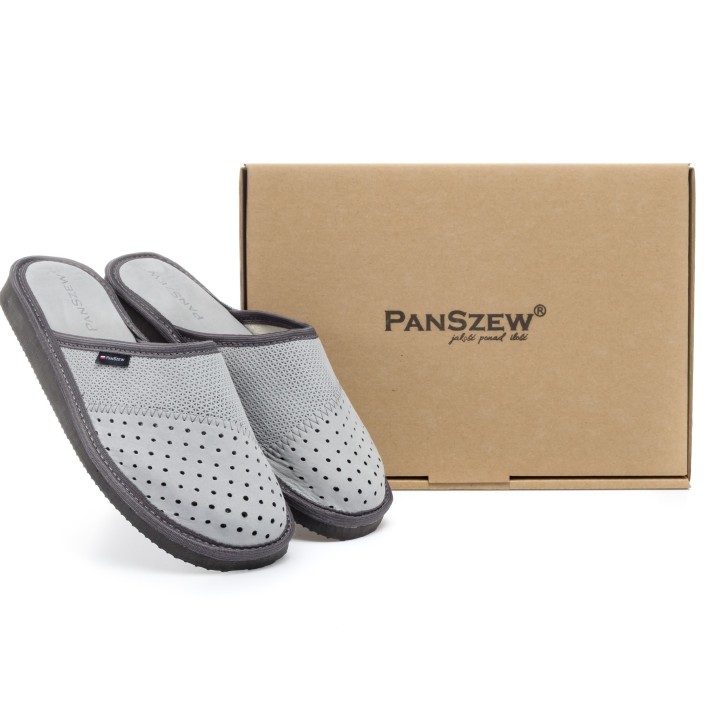 Kapcie męskie skórzane brązowe, lekkie pantofle    - PanSzew.pl