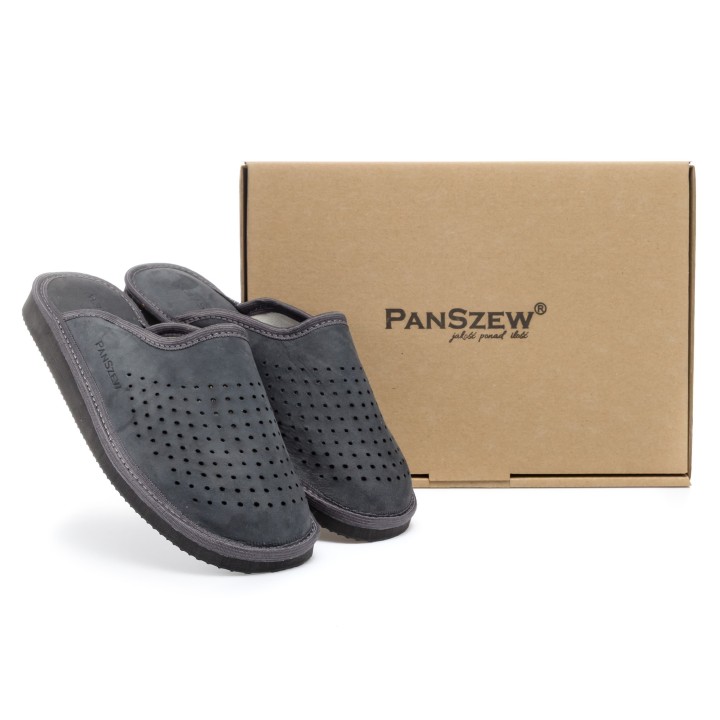 Kapcie męskie skórzane brązowe, lekkie pantofle    - PanSzew.pl
