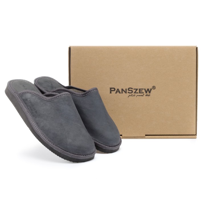 Kapcie męskie skórzane brązowe, lekkie pantofle    - PanSzew.pl