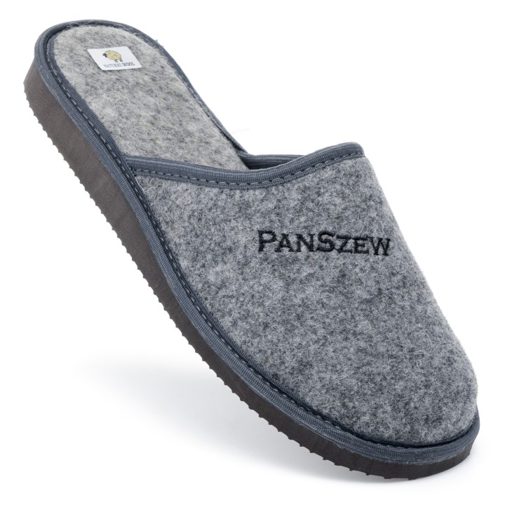 Kapcie Męskie z Wełny Naturalnej Szare PanSzew