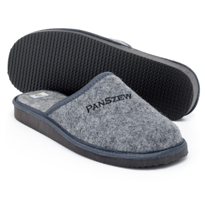 Kapcie Męskie z Wełny Naturalnej Szare PanSzew