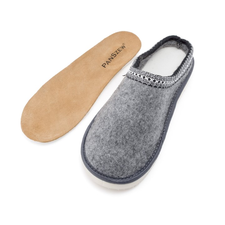 Ciepłe Kapcie Damskie BAREFOOT Filcowe Pantofle z Wełny Naturalnej Szare -PanSzew.pl
