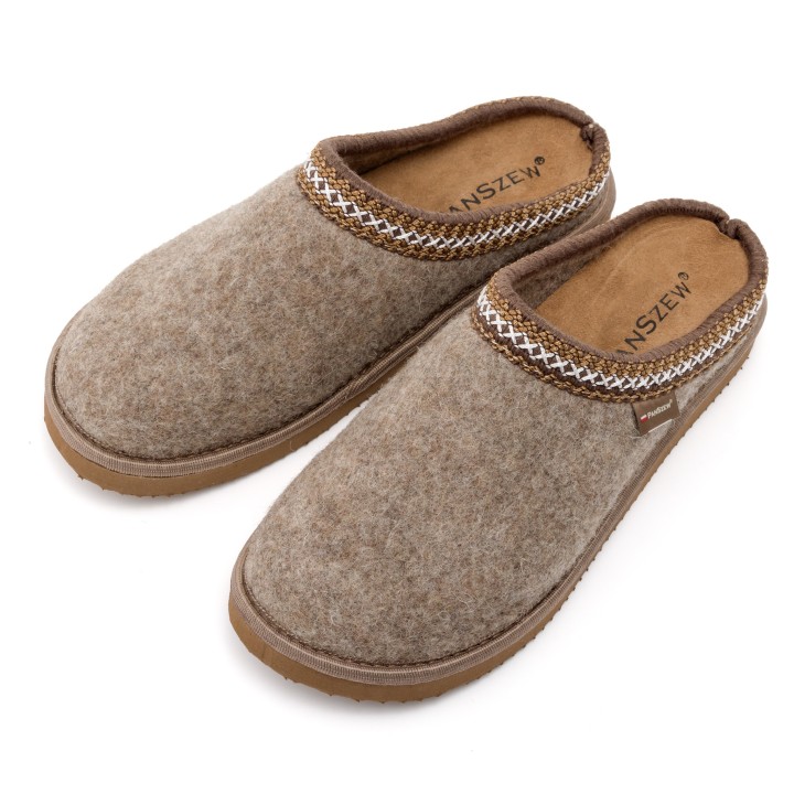 Ciepłe Kapcie Damskie BAREFOOT Filcowe Pantofle z Wełny Naturalnej Brązowe -PanSzew.pl