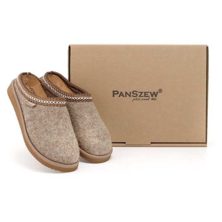 Ciepłe Kapcie Damskie BAREFOOT Filcowe Pantofle z Wełny Naturalnej Brązowe -PanSzew.pl