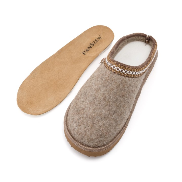 Ciepłe Kapcie Damskie BAREFOOT Filcowe Pantofle z Wełny Naturalnej Brązowe -PanSzew.pl