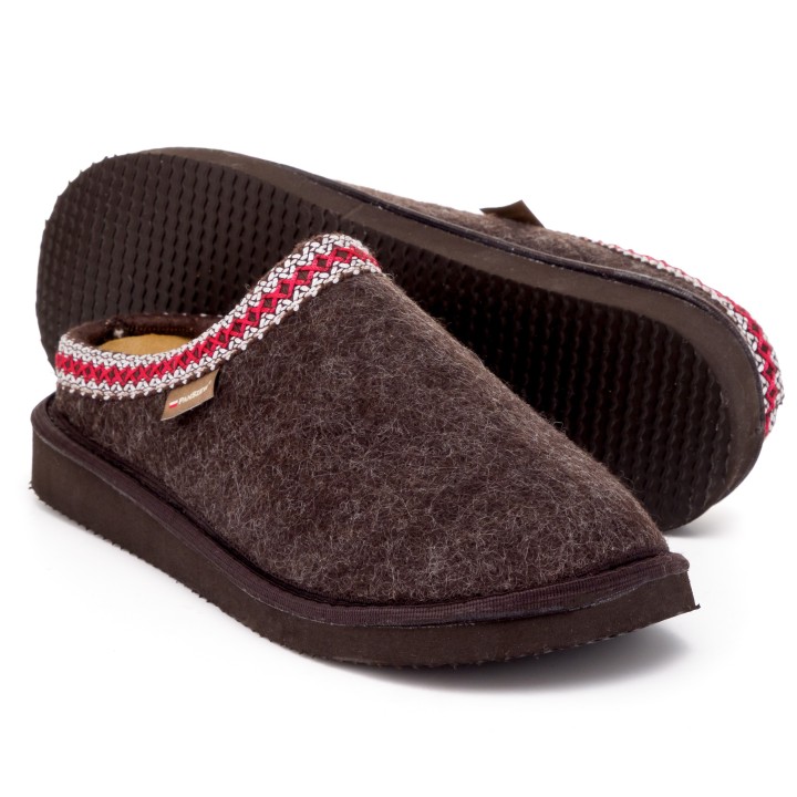 Ciepłe Kapcie Damskie BAREFOOT Filcowe Pantofle z Wełny Naturalnej Brązowe -PanSzew.pl
