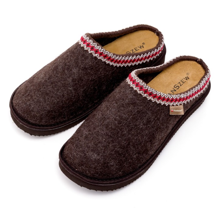 Ciepłe Kapcie Damskie BAREFOOT Filcowe Pantofle z Wełny Naturalnej Brązowe -PanSzew.pl