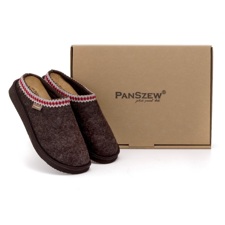 Ciepłe Kapcie Damskie BAREFOOT Filcowe Pantofle z Wełny Naturalnej Brązowe -PanSzew.pl