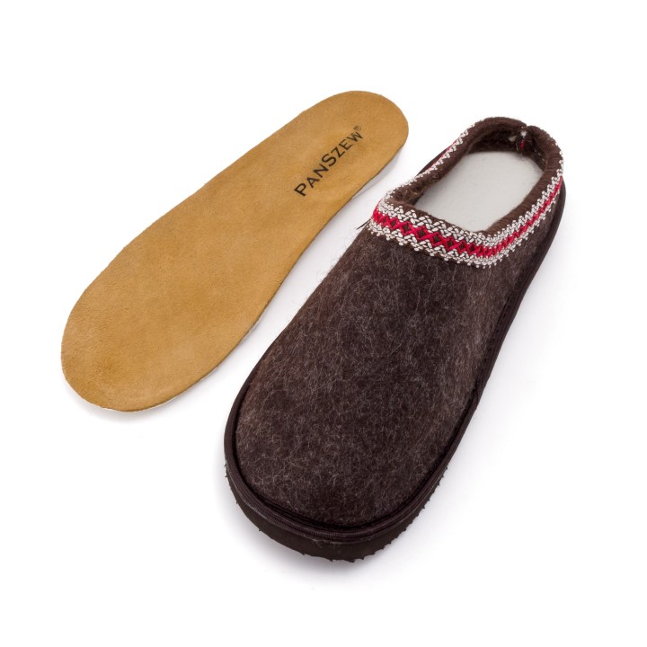 Ciepłe Kapcie Damskie BAREFOOT Filcowe Pantofle z Wełny Naturalnej Brązowe -PanSzew.pl