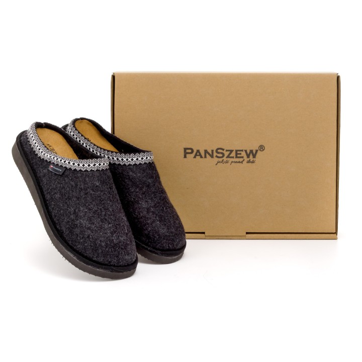 Ciepłe Kapcie Damskie BAREFOOT Filcowe Pantofle z Wełny Naturalnej Czarne -PanSzew.pl