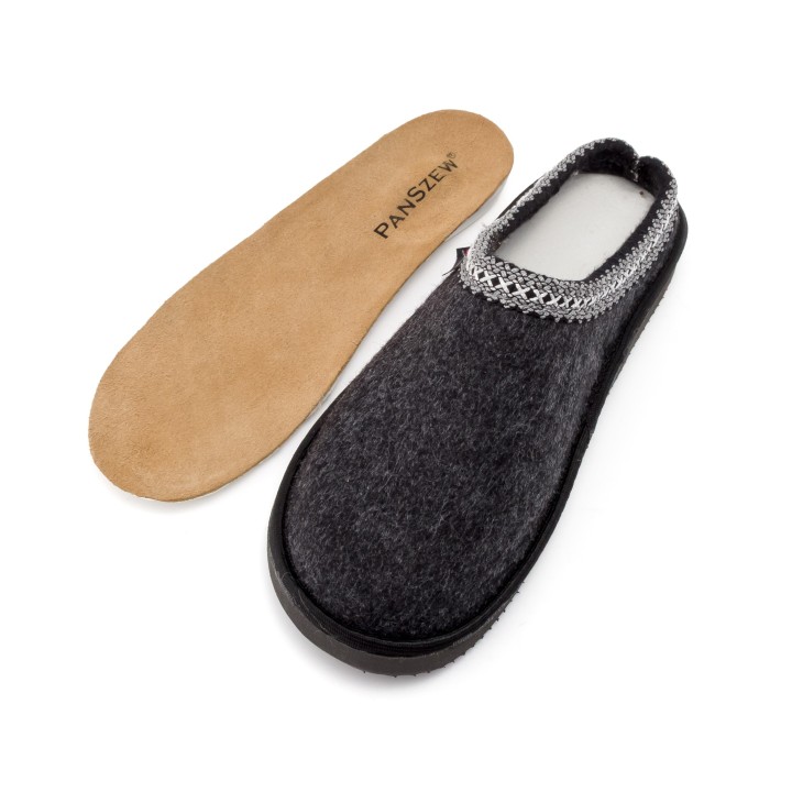Ciepłe Kapcie Damskie BAREFOOT Filcowe Pantofle z Wełny Naturalnej Czarne -PanSzew.pl