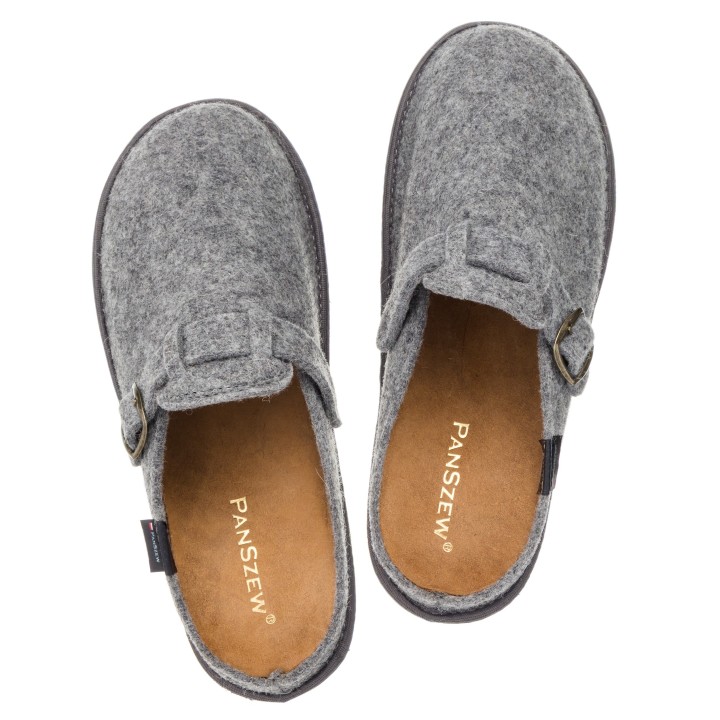 Kapcie Męskie Filcowe Barefoot Klapki Skórzane Szare
