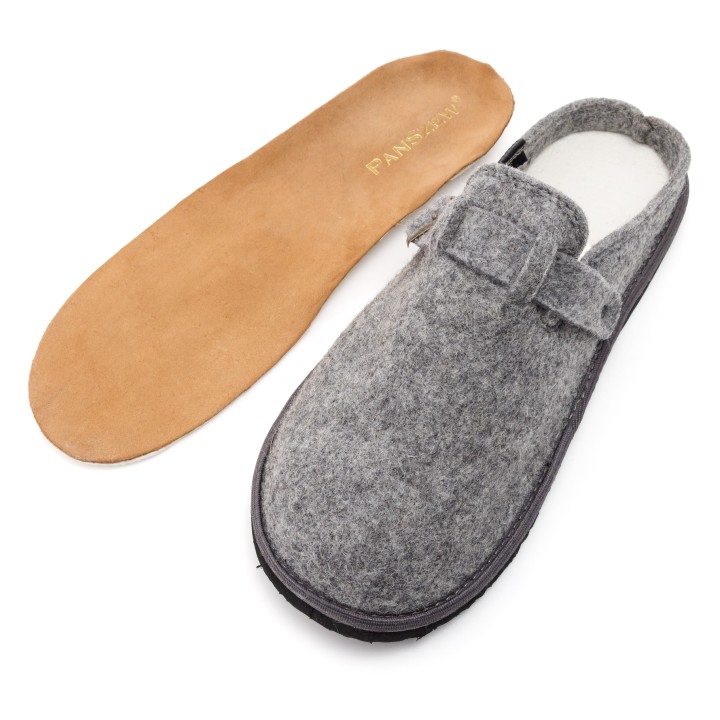Kapcie Męskie Filcowe Barefoot Klapki Skórzane Szare