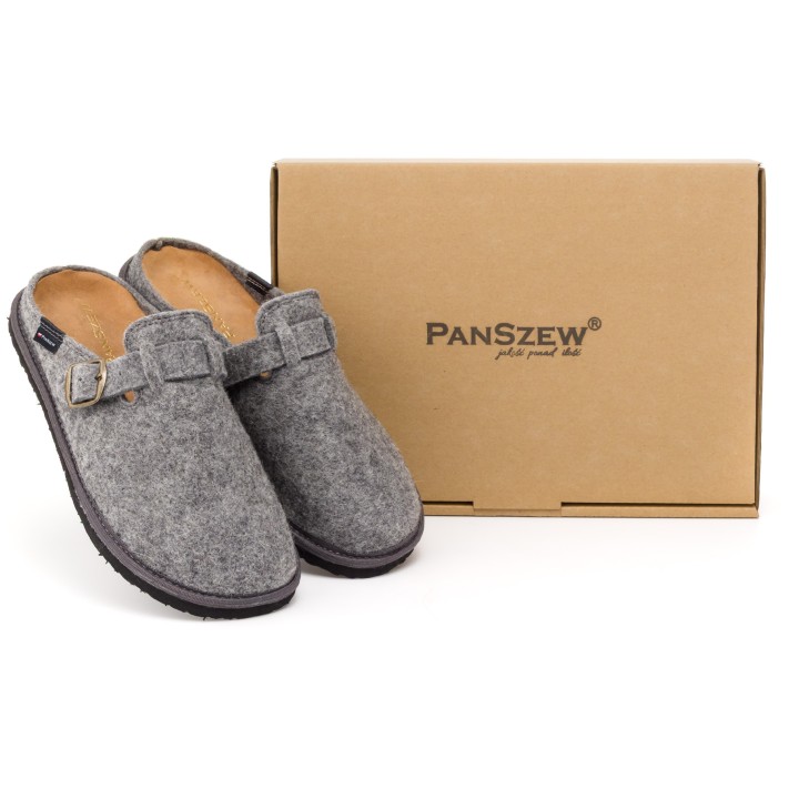 Kapcie Męskie Filcowe Barefoot Klapki Skórzane Szare