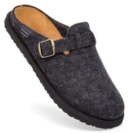 Kapcie Męskie Filcowe Barefoot Klapki Skórzane Czarne