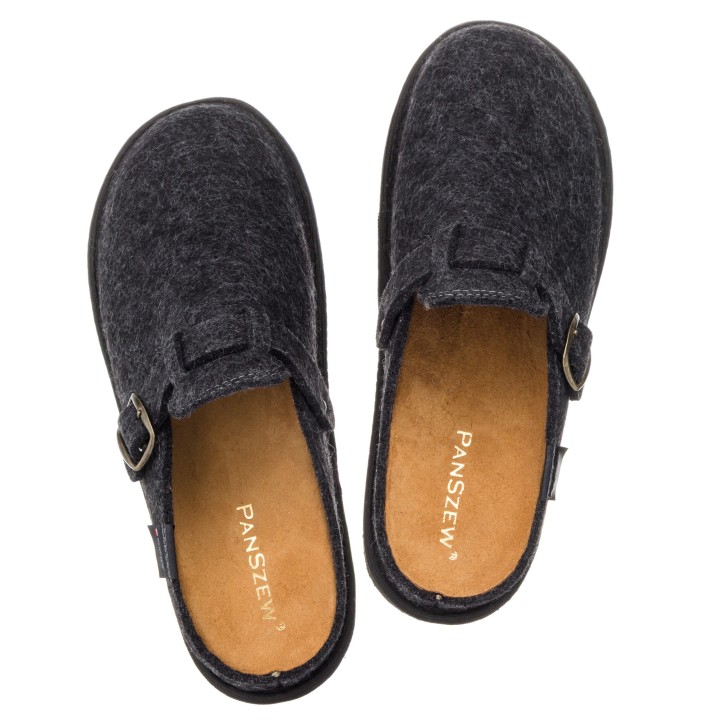 Kapcie Męskie Filcowe Barefoot Klapki Skórzane Czarne