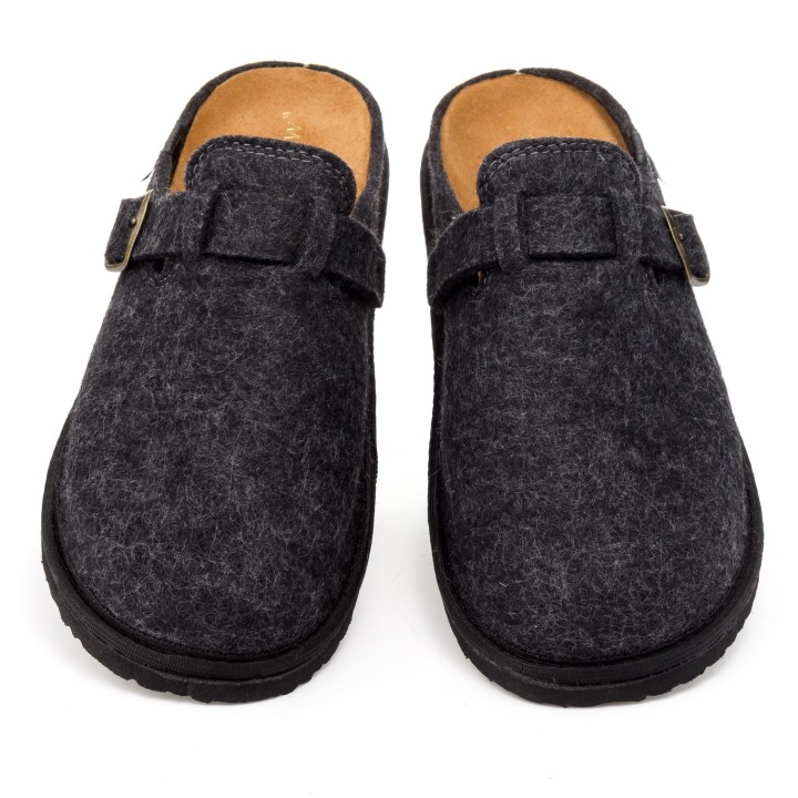 Kapcie Męskie Filcowe Barefoot Klapki Skórzane Czarne