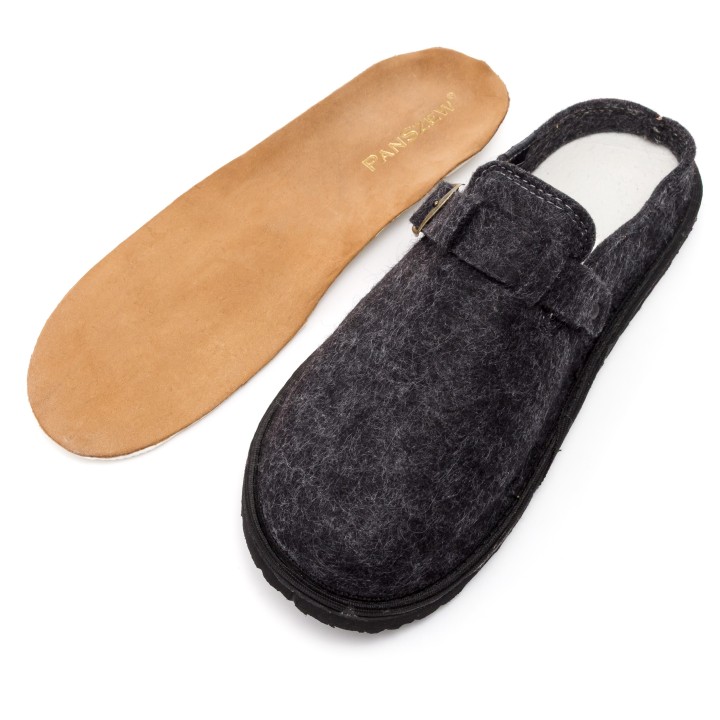 Kapcie Męskie Filcowe Barefoot Klapki Skórzane Czarne