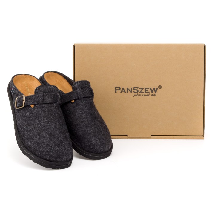 Kapcie Męskie Filcowe Barefoot Klapki Skórzane Czarne