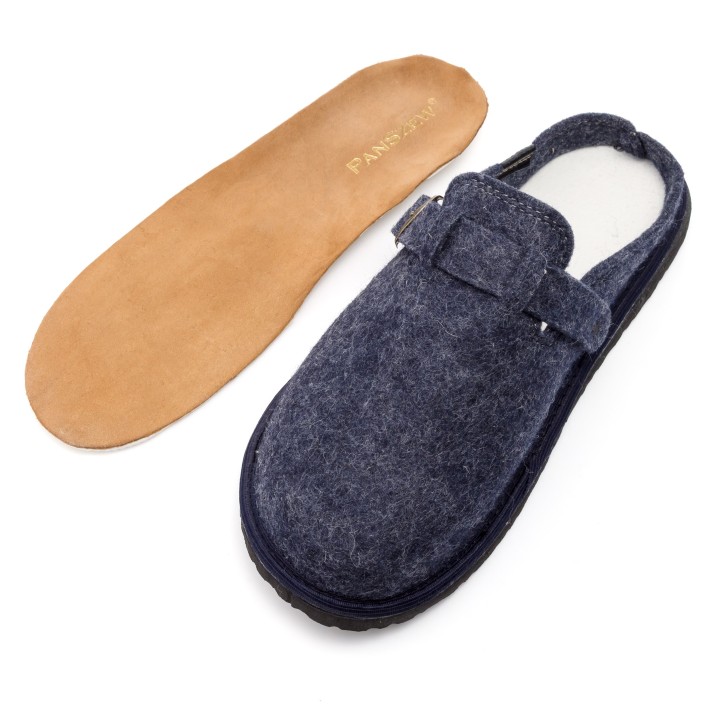 Kapcie Męskie Filcowe Barefoot Klapki Skórzane Granatowe