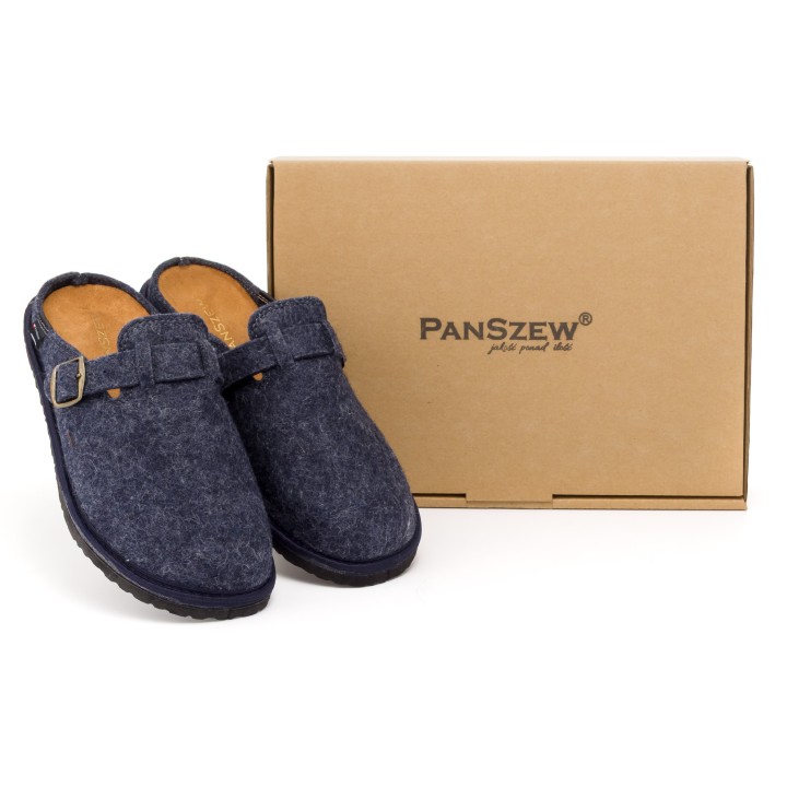 Kapcie Męskie Filcowe Barefoot Klapki Skórzane Granatowe
