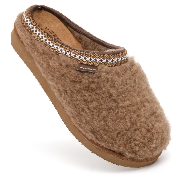 Ciepłe Kapcie Damskie BAREFOOT Filcowe Pantofle z Wełny Naturalnej Brązowe -PanSzew.pl