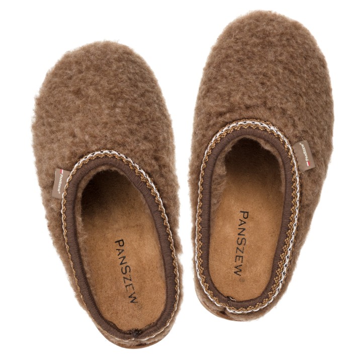 Ciepłe Kapcie Damskie BAREFOOT Filcowe Pantofle z Wełny Naturalnej Brązowe -PanSzew.pl