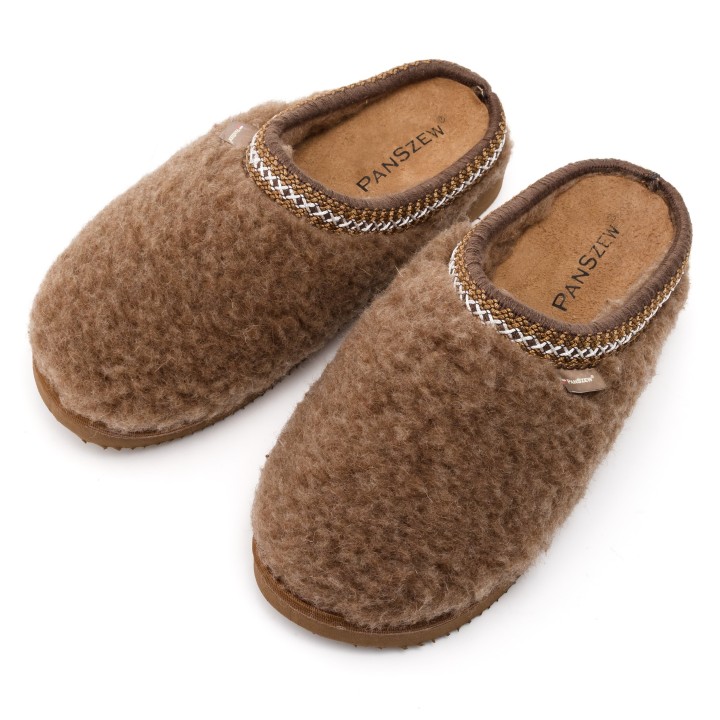 Ciepłe Kapcie Damskie BAREFOOT Filcowe Pantofle z Wełny Naturalnej Brązowe -PanSzew.pl