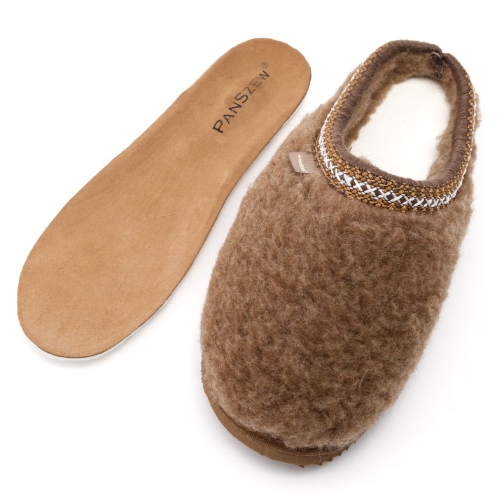 Ciepłe Kapcie Damskie BAREFOOT Filcowe Pantofle z Wełny Naturalnej Brązowe -PanSzew.pl