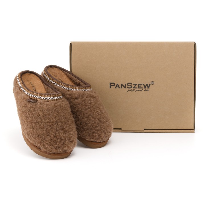 Ciepłe Kapcie Damskie BAREFOOT Filcowe Pantofle z Wełny Naturalnej Brązowe -PanSzew.pl