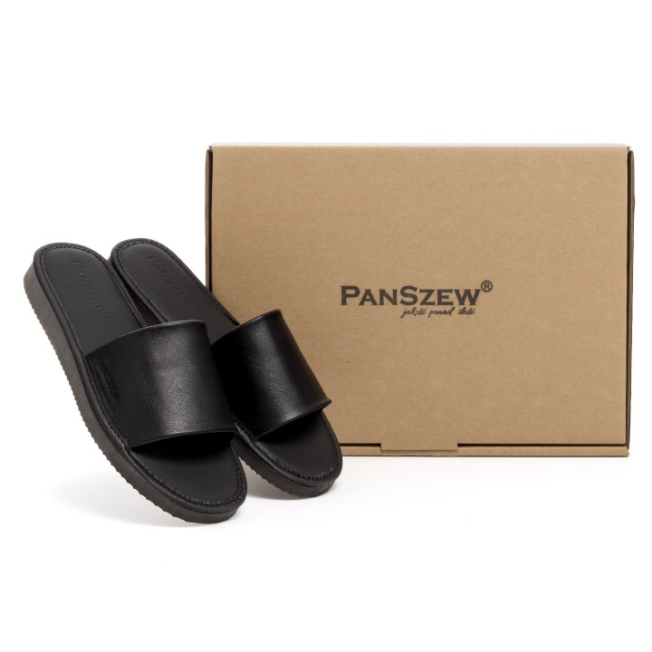 Kapcie Skórzane Damskie Czarne Premium PanSzew