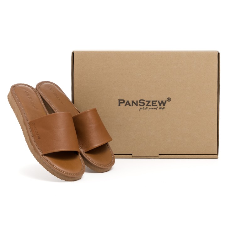 Kapcie Skórzane Damskie Brązowe Premium PanSzew