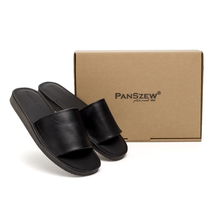 Kapcie Męskie Skórzane Czarne Premium PanSzew