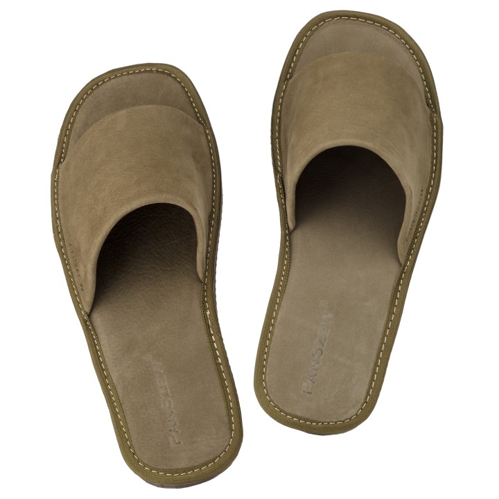 Kapcie Męskie Skórzane Nubukowe Khaki Premium PanSzew®