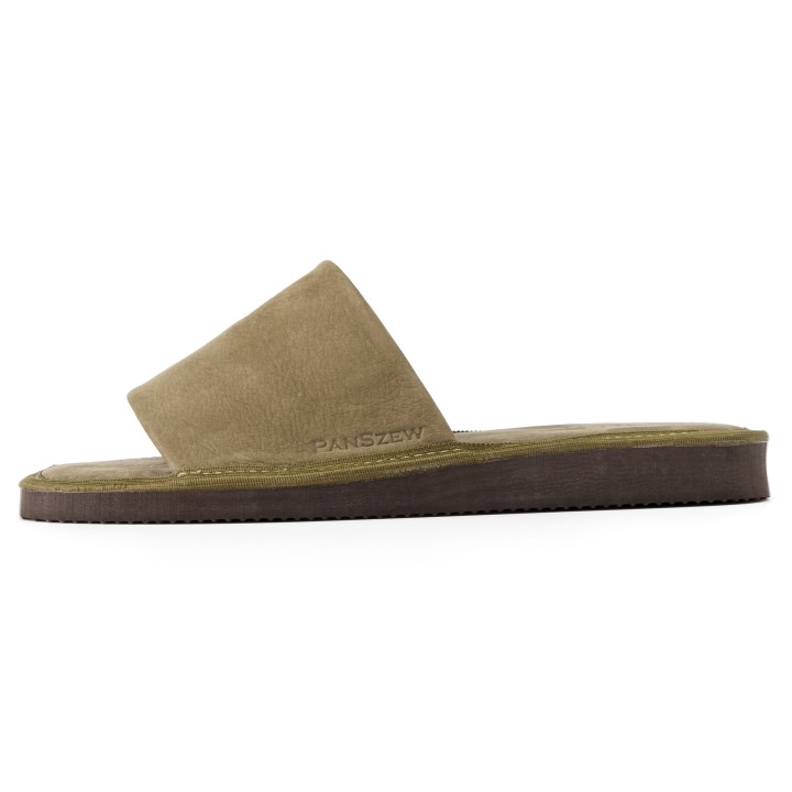 Kapcie Męskie Skórzane Nubukowe Khaki Premium PanSzew®