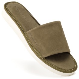 Kapcie Skórzane Damskie z Nubuku Khaki Premium PanSzew®