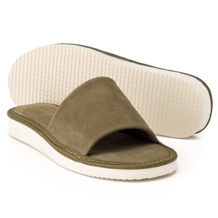 Kapcie Skórzane Damskie z Nubuku Khaki Premium PanSzew®