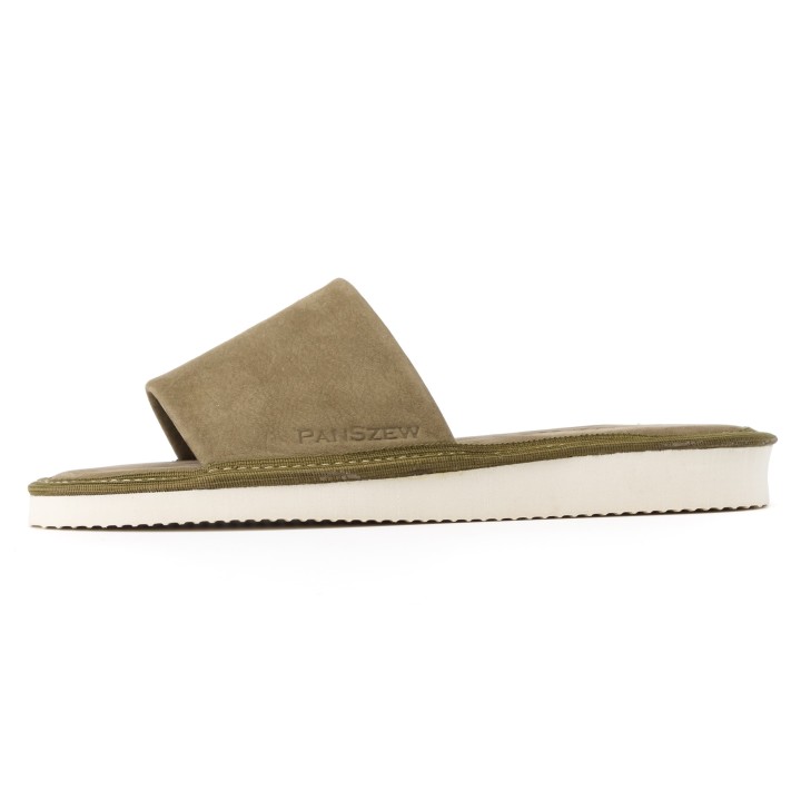 Kapcie Skórzane Damskie z Nubuku Khaki Premium PanSzew®