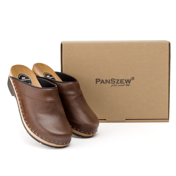 Drewniaki Męskie Skórzane Brązowe Premium PanSzew®