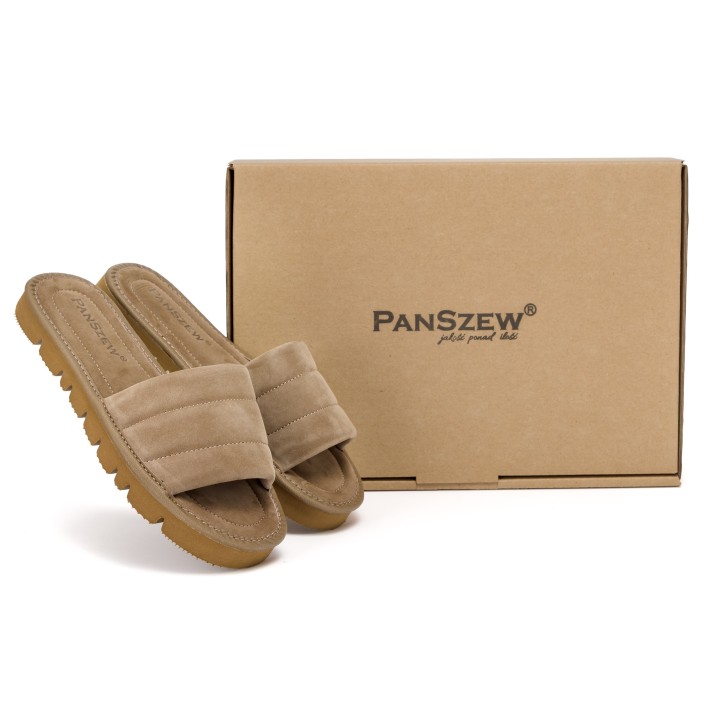Klapki Damskie Skórzane z Nubuku SOFTLINE PanSzew®
