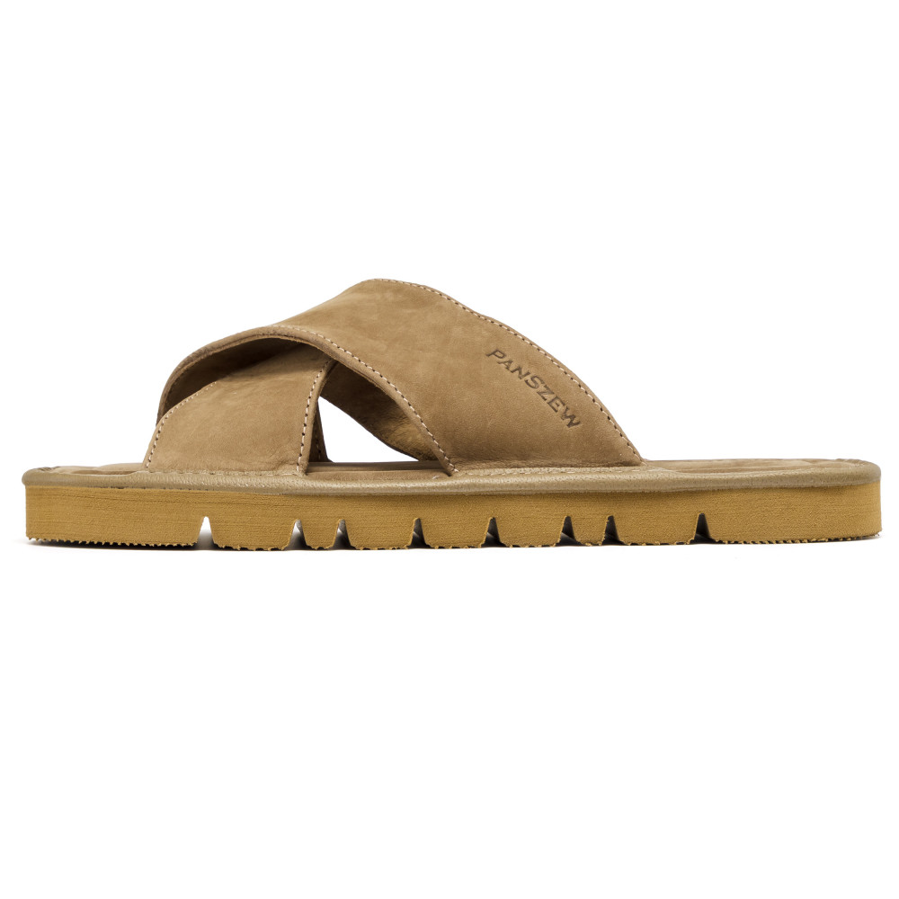 Klapki Męskie Skórzane z Nubuku Camel Kapcie Premium CROSSLINE PanSzew®