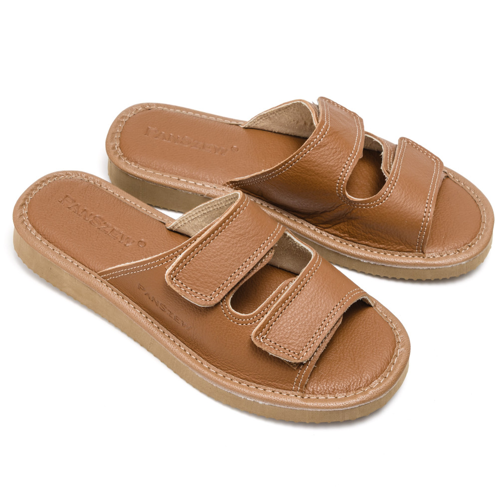 Kapcie Damskie Skórzane na Rzepy Camel Premium PanSzew®